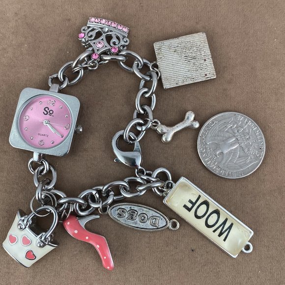 Charm Bracelet with Watch with Fashion Items and Dogs - Picture 3 of 3